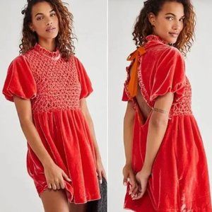 NWT Free People Gum Drop Velvet Mini Dress In Tangerine Size: XS